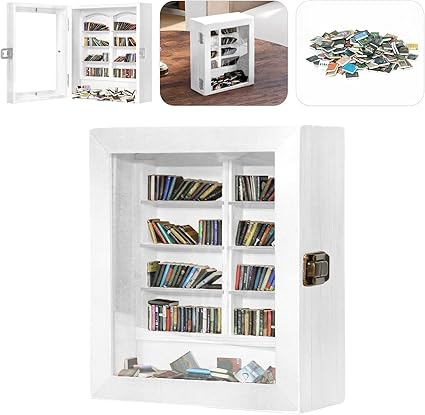 Miniature Decorative Mini Bookshelf, Small Bookshelf Mini Books, Miniature Book Display Shelf with 200Pcs Mini Books, Funny Gifts for Book Lovers, Home Room Living Bookshelf Decor