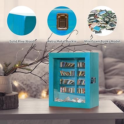 Miniature Decorative Mini Bookshelf, Small Bookshelf Mini Books, Miniature Book Display Shelf with 200Pcs Mini Books, Funny Gifts for Book Lovers, Home Room Living Bookshelf Decor