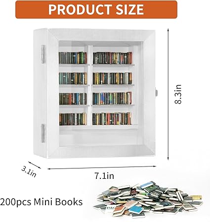Miniature Decorative Mini Bookshelf, Small Bookshelf Mini Books, Miniature Book Display Shelf with 200Pcs Mini Books, Funny Gifts for Book Lovers, Home Room Living Bookshelf Decor