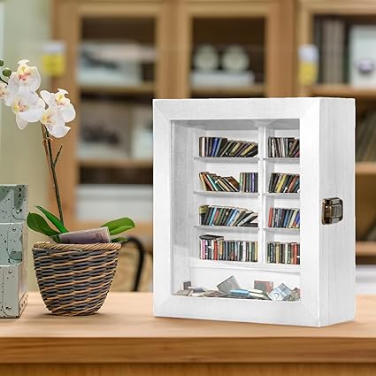 Miniature Decorative Mini Bookshelf, Small Bookshelf Mini Books, Miniature Book Display Shelf with 200Pcs Mini Books, Funny Gifts for Book Lovers, Home Room Living Bookshelf Decor