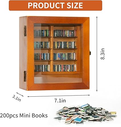 Miniature Decorative Mini Bookshelf, Small Bookshelf Mini Books, Miniature Book Display Shelf with 200Pcs Mini Books, Funny Gifts for Book Lovers, Home Room Living Bookshelf Decor
