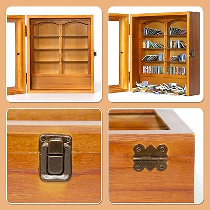Miniature Decorative Mini Bookshelf, Small Bookshelf Mini Books, Miniature Book Display Shelf with 200Pcs Mini Books, Funny Gifts for Book Lovers, Home Room Living Bookshelf Decor
