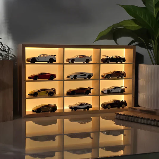 Wooden Light Up Hot Wheels Organizer With Cars
