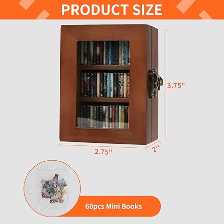 Miniature   Bookshelf Decor, Ornament Miniature Bookshelf with 60PCS Mini Books, Home Mini Library, beautiful Gifts for Book Lovers